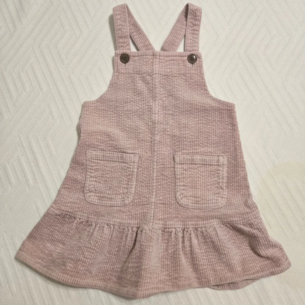 Next Kids Pink Corduroy Pinafore Dress Ruffle‎ Hem Overalls 4-5 Years 110cm